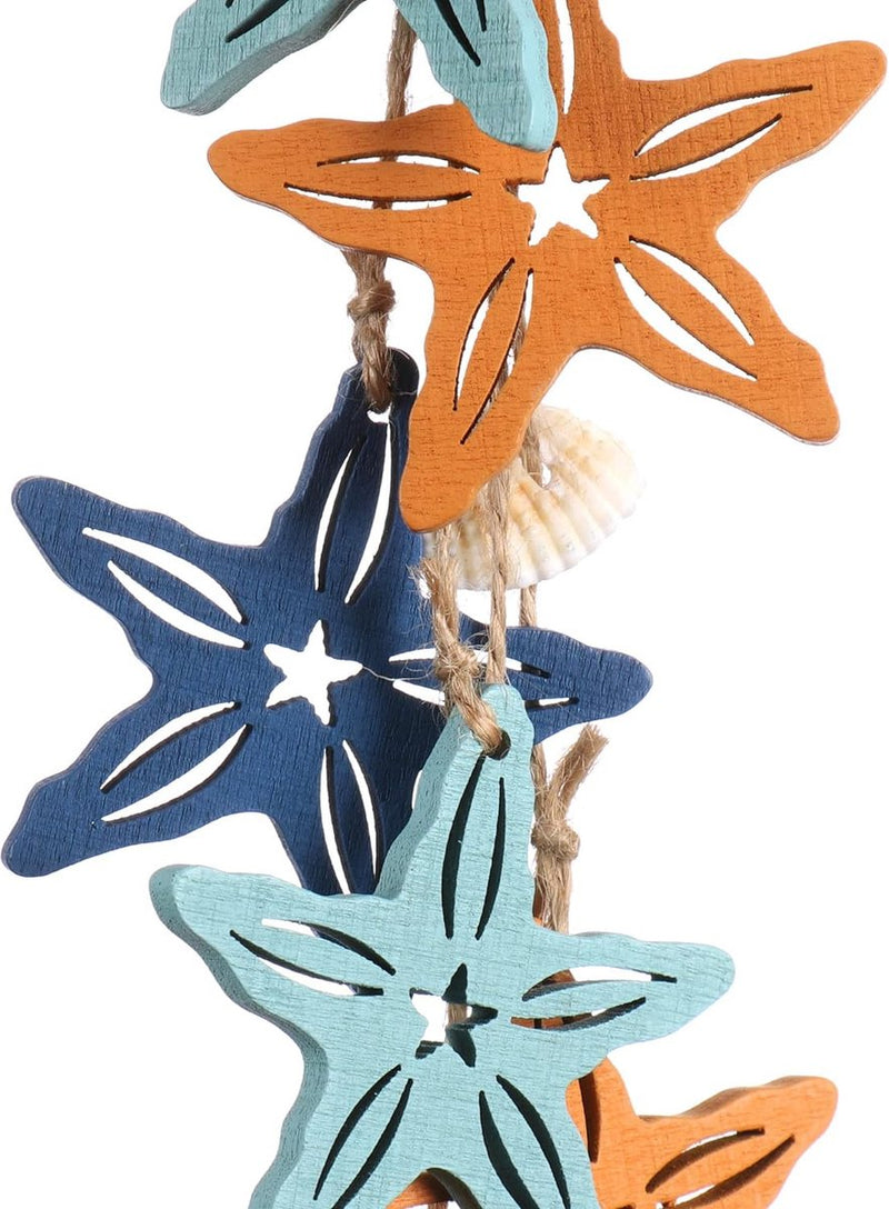 3 x hangdecoratie, maritiem, decoratie om op te hangen, zeester, anker en stuurwiel van hout, met schelpen, hangdecoratie (3 stuks, 38 cm)