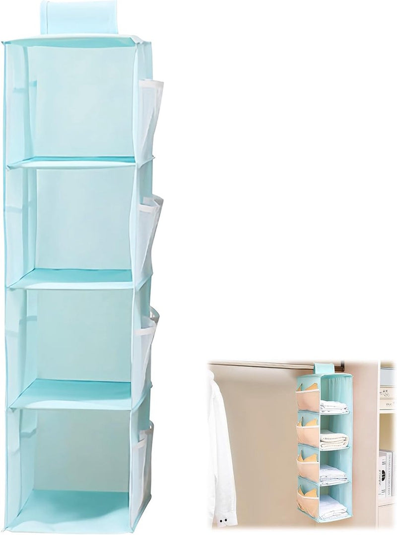 Hangorganizer, 4 compartimenten Hangplank met 12 mesh zijvakken, opvouwbaar en ruimtebesparend, hangende stoffen kast, hangende opbergkast organisator, blauw (22 x 30 x 80 cm)
