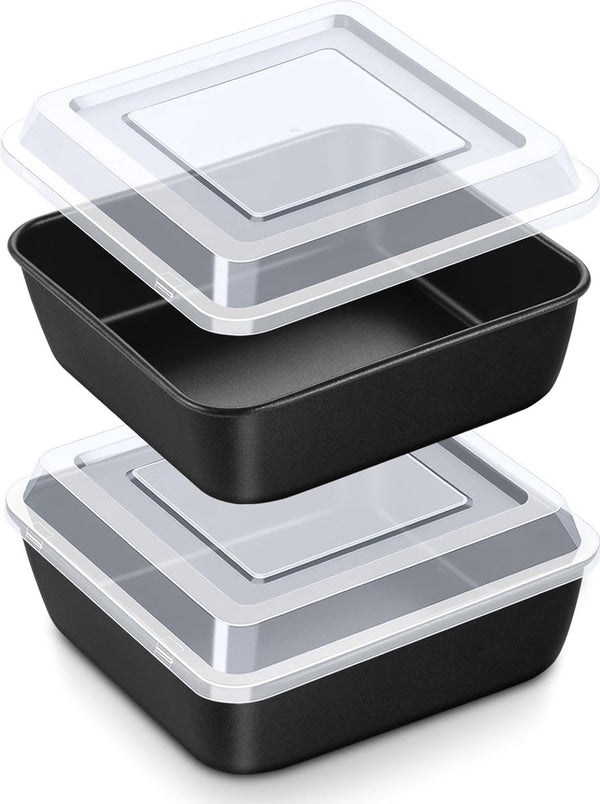 Ovenschaal met deksel, vierkante taartvorm van roestvrij stalen kern met zwarte antiaanbaklaag, kleine bakplaat Brownie bakvorm in de oven bakken, gezond en gemakkelijk te reinigen