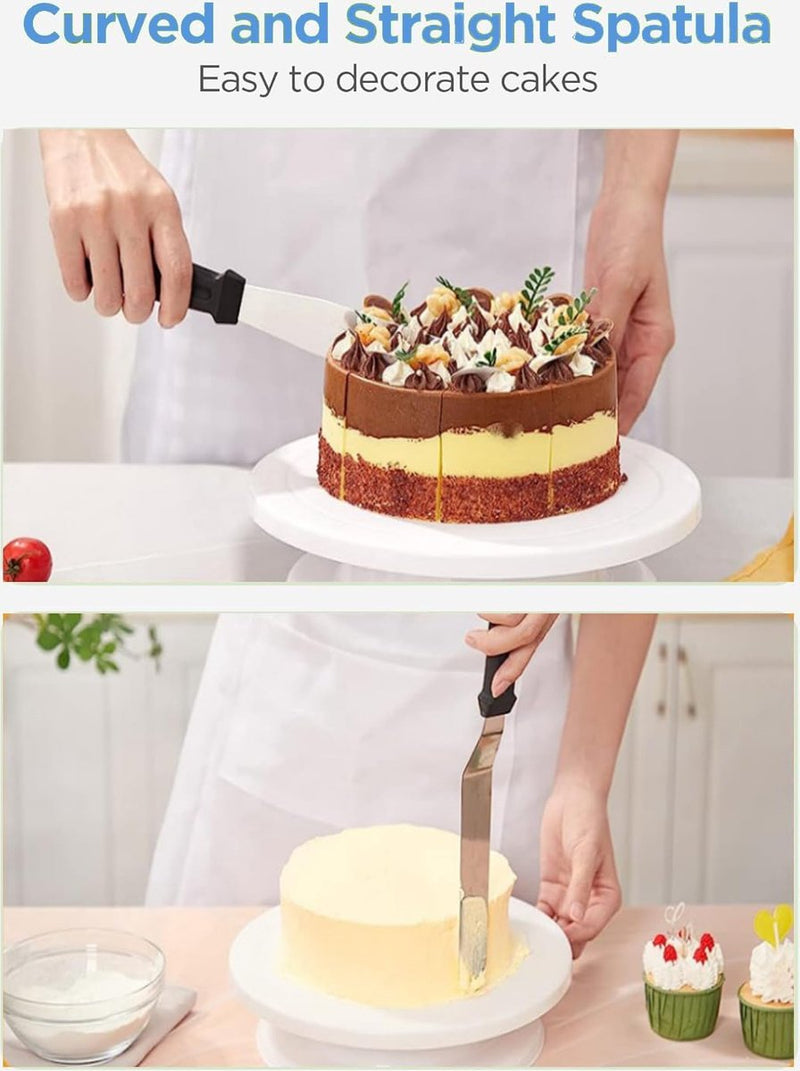 Roterende taartplaat, roterende taartplaat, breng 2 taartspatels en 3 taartschrapers mee, geschikt voor beginners en professionals, draaitafel taartplaat met voet (set van 6)