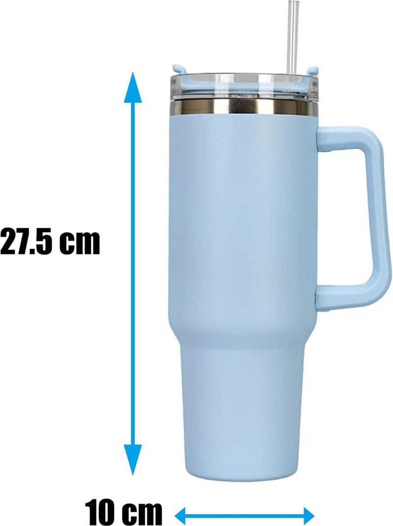 1182 ml 40 oz koffiemok to go, dubbelwandige roestvrijstalen vacuüm geïsoleerde mok met handvat en rietje, draagbare automok beker, thermische mok, koffiekopje voor warme en koude dranken