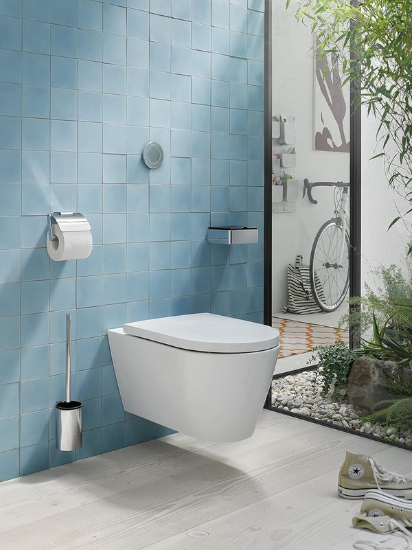 WC-borstelset, ronde houder voor de toiletborstel van metaal en kunststof om te schroeven, hoogwaardige wc-borstel voor wandmontage, chroomkleurig