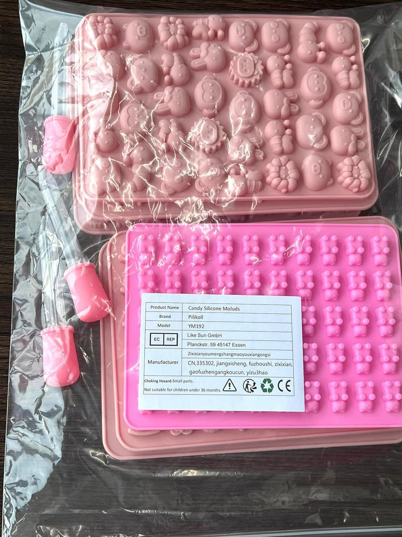 7 stuks siliconen chocoladevormen met 3 stuks pipetten, snoep, siliconen vormen, gummibeertjes, vorm, siliconen, chocoladevorm, ijsblokjesvormen voor doe-het-zelf chocolade, snoep