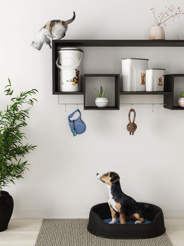 Kattenvoer bewaarpot, met deksel en lepel, kattenvoercontainer, droogvoercontainer, voorraadpot-wit