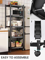 Staande plank voor opslag. Modulaire multifunctionele plank. Plank met wielen. Staande plank. Meubels voor keuken, badkamer, slaapkamer, woonkamer met 4 planken. (120x40x40cm)