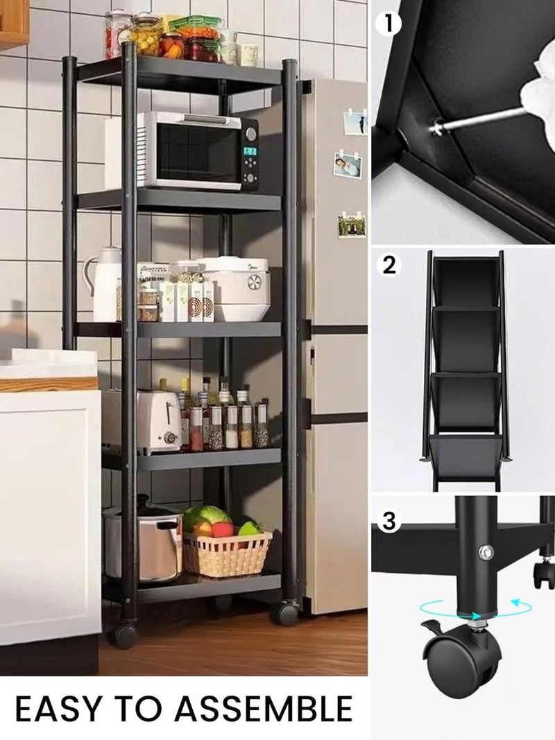 Staande plank voor opslag. Modulaire multifunctionele plank. Plank met wielen. Staande plank. Meubels voor keuken, badkamer, slaapkamer, woonkamer met 4 planken. (120x40x40cm)