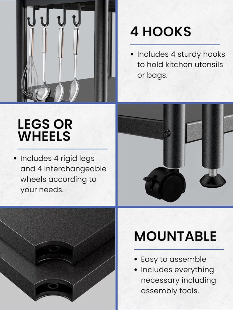 Staande plank voor opslag. Modulaire multifunctionele plank. Plank met wielen. Staande plank. Meubels voor keuken, badkamer, slaapkamer, woonkamer met 4 planken. (120x40x40cm)