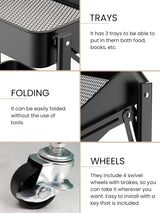 Extra keukenwagen Opvouwbare groente- en fruitwagen, multifunctioneel. Keukenplank met wielen. Servicewagen met 3 opbergniveaus voor huishouden, badkamer, woonkamer, terras