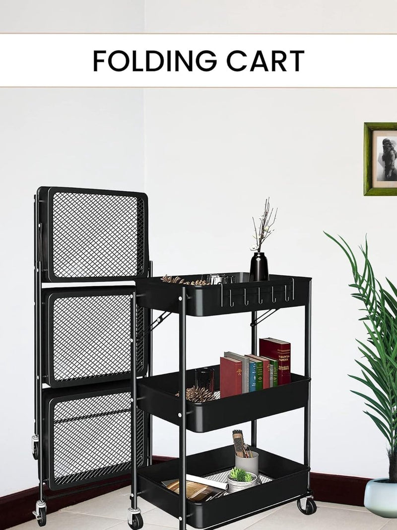 Extra keukenwagen Opvouwbare groente- en fruitwagen, multifunctioneel. Keukenplank met wielen. Servicewagen met 3 opbergniveaus voor huishouden, badkamer, woonkamer, terras