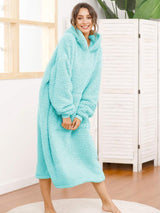 Oversized sherpa-deken met capuchon voor dames en heren, lange comfortabele sherpa-deken, sweatshirt, ruige trui, pluche, warm, gezellig, eenheidsmaat