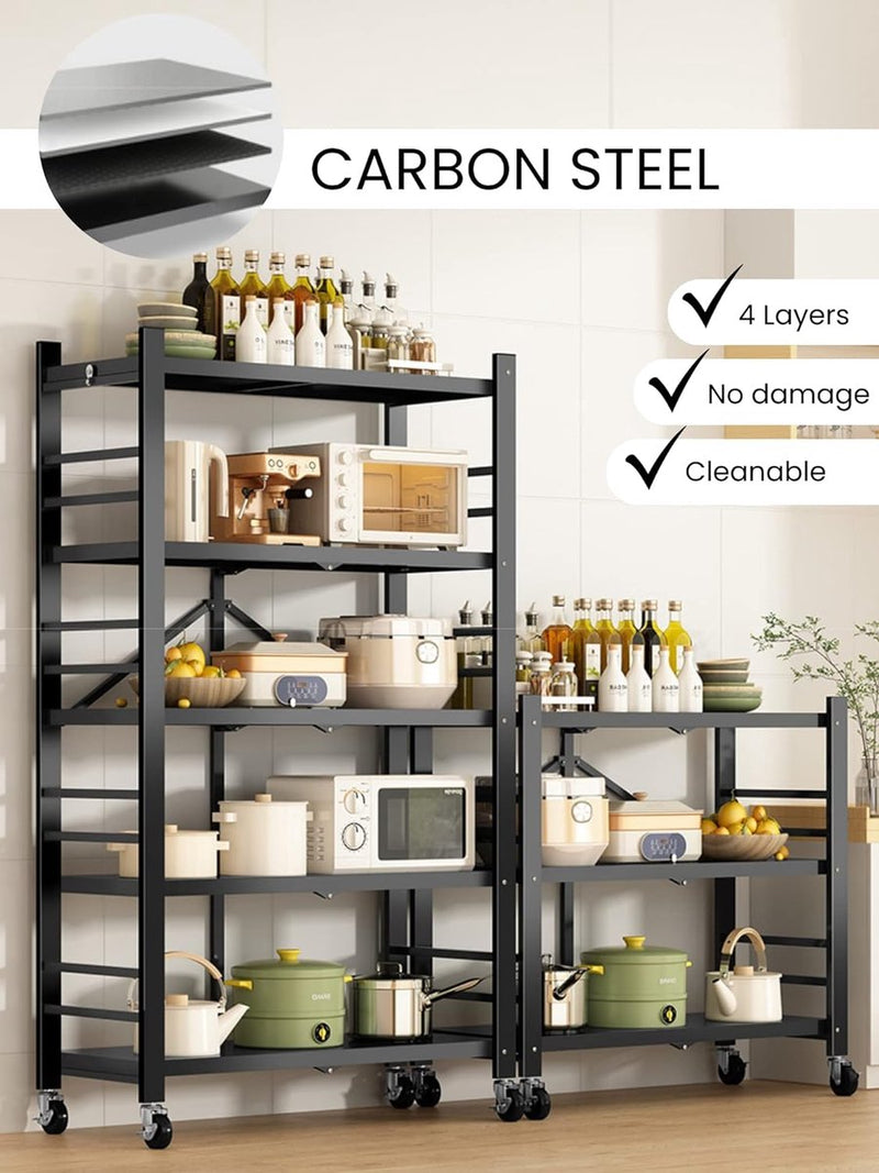 Plank voor opslag. Modulaire multifunctionele plank. Plank met wielen. Opvouwbare staande plank. Meubels voor keuken, badkamer, slaapkamer, woonkamer met 3 opbergvakken.