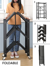 Plank voor opslag. Modulaire multifunctionele plank. Plank met wielen. Opvouwbare staande plank. Meubels voor keuken, badkamer, slaapkamer, woonkamer met 3 opbergvakken.