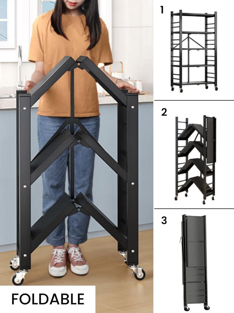 Plank voor opslag. Modulaire multifunctionele plank. Plank met wielen. Opvouwbare staande plank. Meubels voor keuken, badkamer, slaapkamer, woonkamer met 3 opbergvakken.
