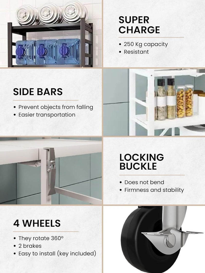 Plank om op te bergen. Modulair multifunctioneel rek Plank met wielen. Inklapbare staande plank. Meubels voor keuken, badkamer, slaapkamer, woonkamer met 3 opbergvakken.