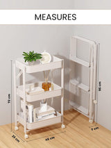 Extra keukenwagen Opvouwbare groente- en fruitwagen, multifunctioneel. Keukenplank met wielen. Servicewagen met 3 opbergniveaus voor huishouden, badkamer, woonkamer, terras