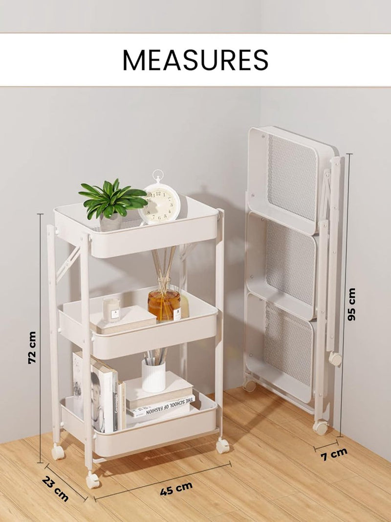 Extra keukenwagen Opvouwbare groente- en fruitwagen, multifunctioneel. Keukenplank met wielen. Servicewagen met 3 opbergniveaus voor huishouden, badkamer, woonkamer, terras