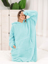 Oversized sherpa-deken met capuchon voor dames en heren, lange comfortabele sherpa-deken, sweatshirt, ruige trui, pluche, warm, gezellig, eenheidsmaat