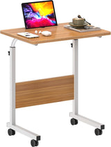 Laptoptafel, 60 x 40 cm, bijzettafel op wieltjes, bedtafel, in hoogte verstelbaar, pc-tafel met wieltjes, staande tafel, mobiele computertafels, klein bureau, desktop met groef, nachtkastje,