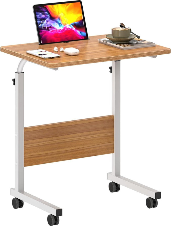 Laptoptafel, 60 x 40 cm, bijzettafel op wieltjes, bedtafel, in hoogte verstelbaar, pc-tafel met wieltjes, staande tafel, mobiele computertafels, klein bureau, desktop met groef, nachtkastje,