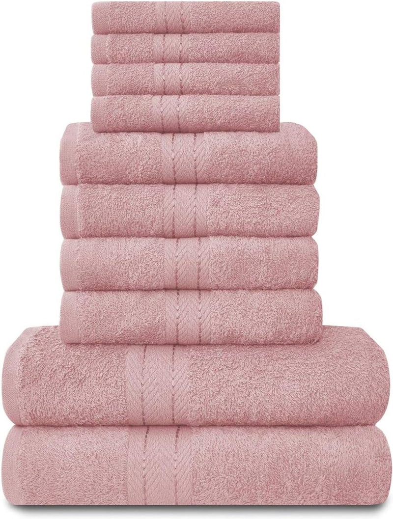 Handdoekenset voor gezinnen, 10-delig, 100% Egyptisch katoen, 4 x gezicht, 4 x handdoeken, 2 x badhanddoeken, hoge kwaliteit, zeer absorberend, badkameraccessoires, machinewasbaar, roze (Blush