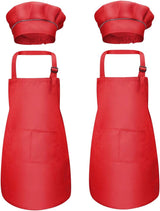4-delige kinderschort en koksmutsset, verstelbaar kinderschort met 2 zakken voor jongens meisjes, kinderkeukenschorten voor keukenkoken schilderen bakken (7-13 jaar)