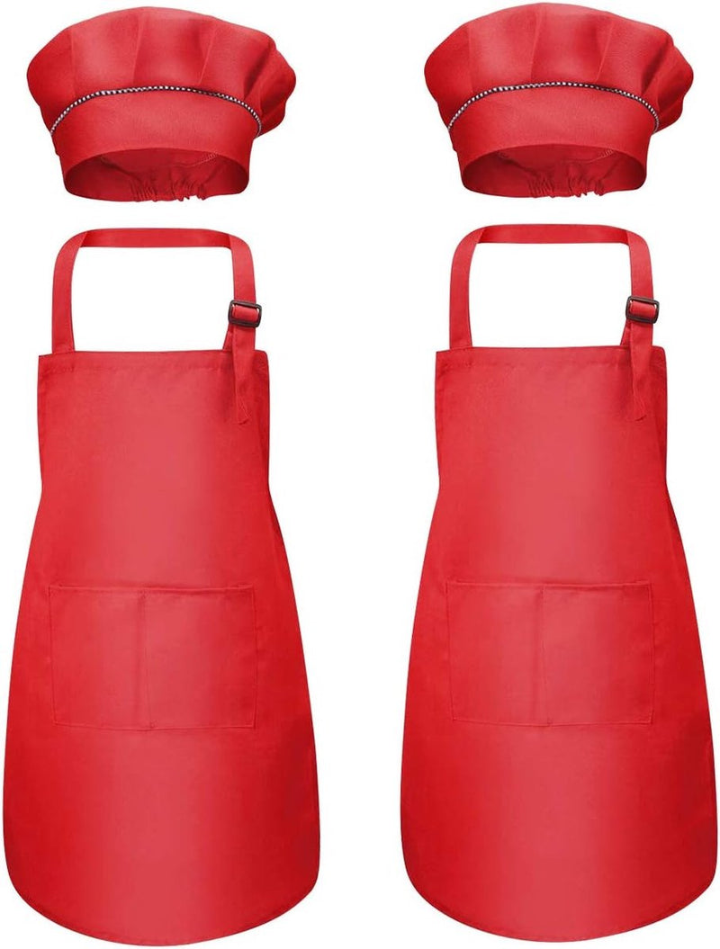 4-delige kinderschort en koksmutsset, verstelbaar kinderschort met 2 zakken voor jongens meisjes, kinderkeukenschorten voor keukenkoken schilderen bakken (7-13 jaar)