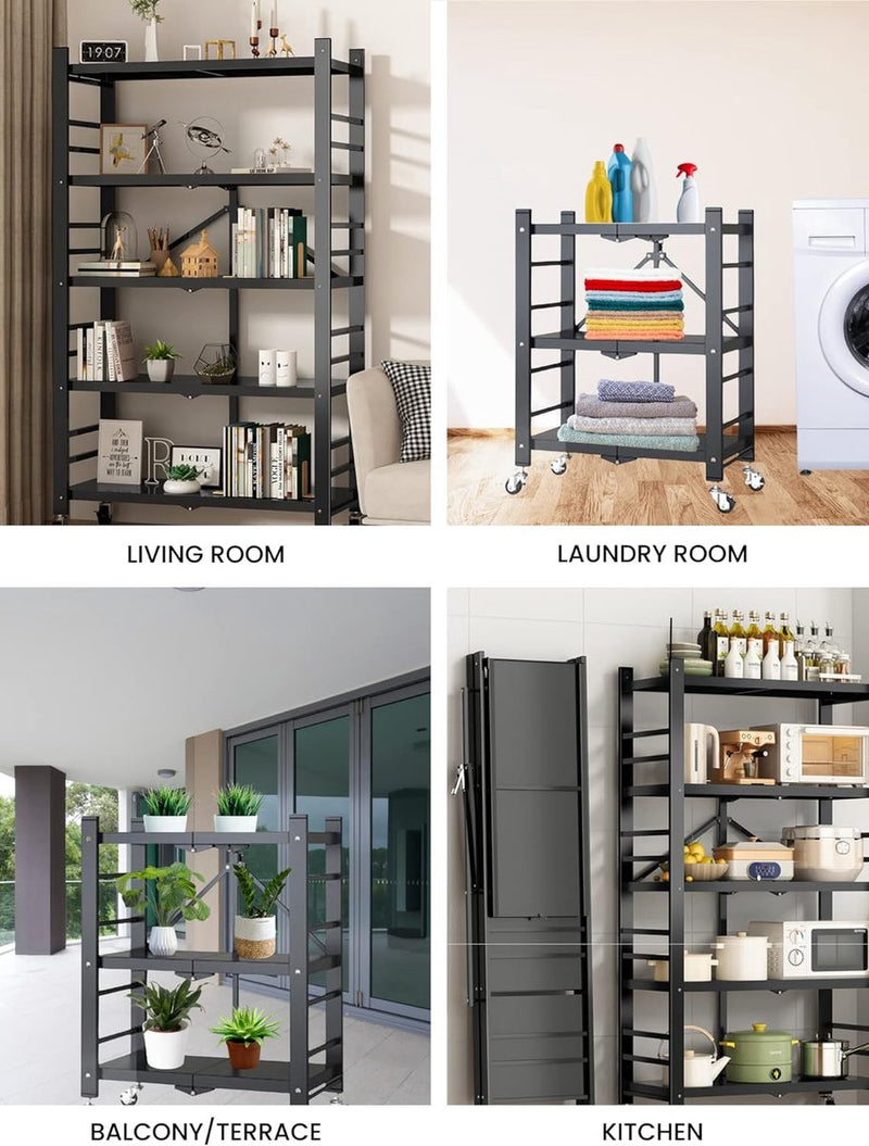 Plank voor opslag. Modulaire multifunctionele plank. Plank met wielen. Opvouwbare staande plank. Meubels voor keuken, badkamer, slaapkamer, woonkamer met 3 opbergvakken.