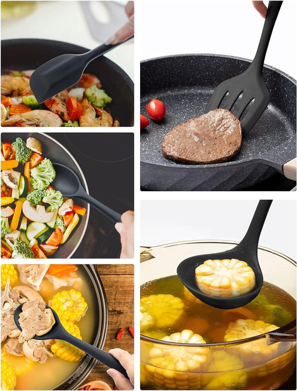 Siliconen keukengerei set, 5-delig, hittebestendig, anti-aanbak kookgerei - flexibele siliconen spatel/draaier/opscheplepel/soeplepel/gleuflepel