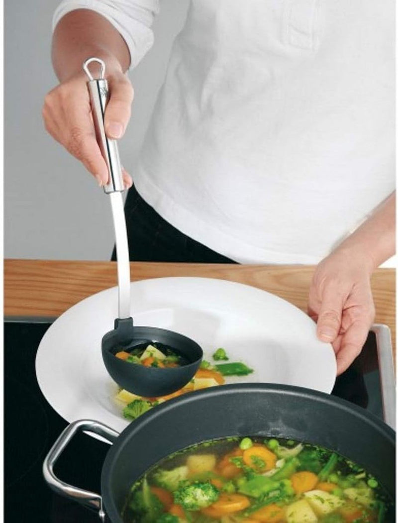 soeplepel 30 cm, sauzen-pollepel met kunststof doek & Profi Plus spaghettilepel 32 cm, Cromargan roestvrij staal deels gematteerd, ideaal als pastatang en spaghettitang