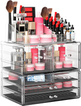 Acryl make-up organizer met 6 laden Cosmetische opbergdoos Stapelbare heldere borstellotion Lippenstift nagellak
