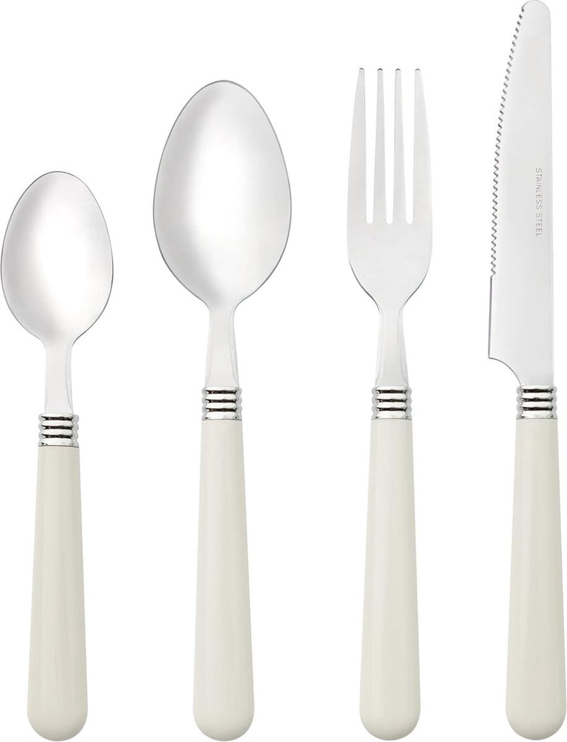 Bestekset voor 6 personen, 24-delige bestekset van roestvrij staal, bestek met kunststof handvat inclusief mes, vork, lepel voor thee of dessert, vaatwasmachinebestendig (wit)
