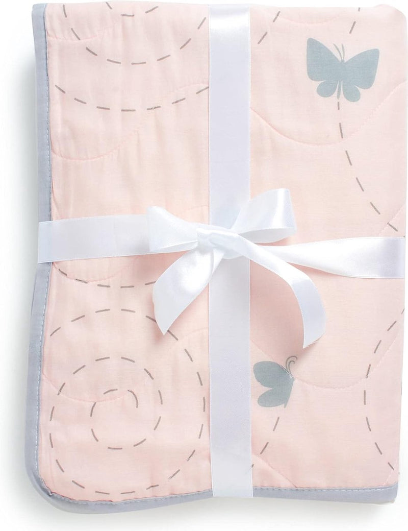 Gemaakt van biologisch katoen, zachtste babydeken voor kinderbed/bed, met 3 zachte lagen stof, omkeerbare designs, 2 mousseline, flanel in het midden, 95 x 120 cm - vlinder
