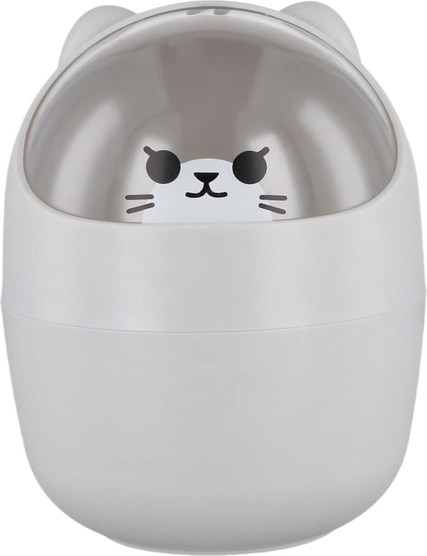 Bureau-vuilnisemmer, schattig, kleine vuilnisemmer, penhouder met deksel, draagbare afneembare tafelafvalemmer, kunststof afvalbak voor kantoor (grijs)