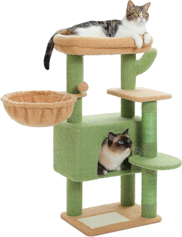 Cactus krabpaal 88 cm voor binnenkatten Condo kattenhuis met hangmat grot kattenactiviteitencentrum met afneembaar bed bovenaan, groen