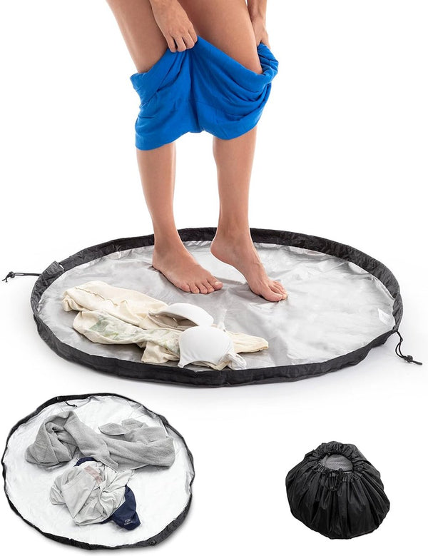 2-in-1 aankleedkussen, 190D Oxford stoffen mat voor kleedruimte en waterdichte tas 2-in-1 gymtas, zwart verzilverd, 90 x 5 x 90 cm