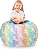 Eenhoornzitzak voor kinderen, speelgoed, knuffeldieren, opslag voor meisjes en jongens, opbergorganizer, opslag kinderkamer