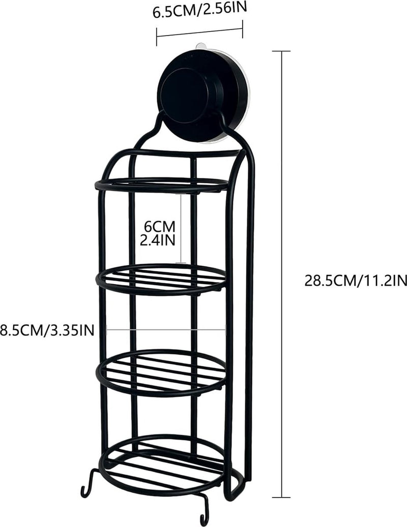 Douchewand 4-laags rond zeeprek Roestvrij stalen staaf Douche Badkamer Zelfafvoerend Roestvrij rek Sterke douchewandstang zonder boren Zeeprek Badkamer Keuken (zwart)