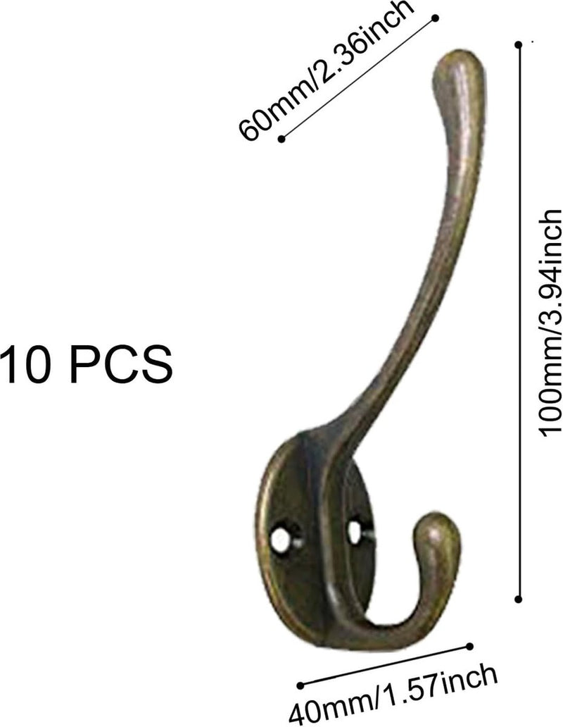 15 stuks dubbele wandhaken, wandjashaken en 10 stuks zwanenhals-haken, kledinghaken met schroeven, voor garderobehaken, badkamer, keuken, retro