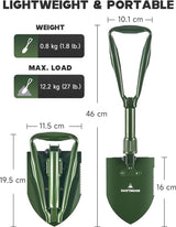 Opvouwbare schep, multifunctionele klapschep, tuinschep, campingschep, plantenschep, handschep, van koolstofstaal, sneeuwschoppen voor tuin, outdoor, groen