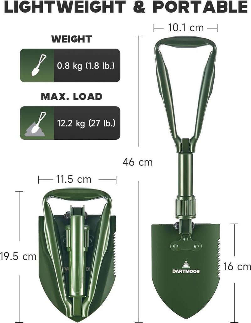 Opvouwbare schep, multifunctionele klapschep, tuinschep, campingschep, plantenschep, handschep, van koolstofstaal, sneeuwschoppen voor tuin, outdoor, groen
