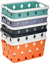 Set van 5 plastic opbergmanden, kleine plankmand voor organiseren, 27 cm x 18 cm x 15 cm organizermand met handvatten voor slaapkamer, kantoor, klaslokaal, school