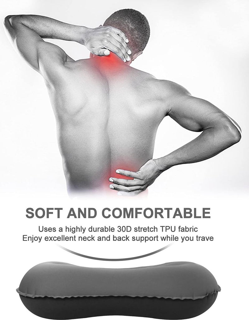 Opblaasbaar campingkussen, upgrade 2024, ultralicht, comprimeerbaar ergonomisch reis-opblaasbaar kussen, camping, strandkussen voor neklenden, wandelen, opbergtas, zwart