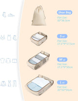 Packing Cubes rugzak, kledingtassen, 7-delige reiskoffer-organizerset, uitbreidbare kofferorganizer voor vakantie en reizen, ivoor