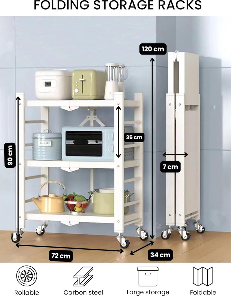 Plank om op te bergen. Modulair multifunctioneel rek Plank met wielen. Inklapbare staande plank. Meubels voor keuken, badkamer, slaapkamer, woonkamer met 3 opbergvakken.