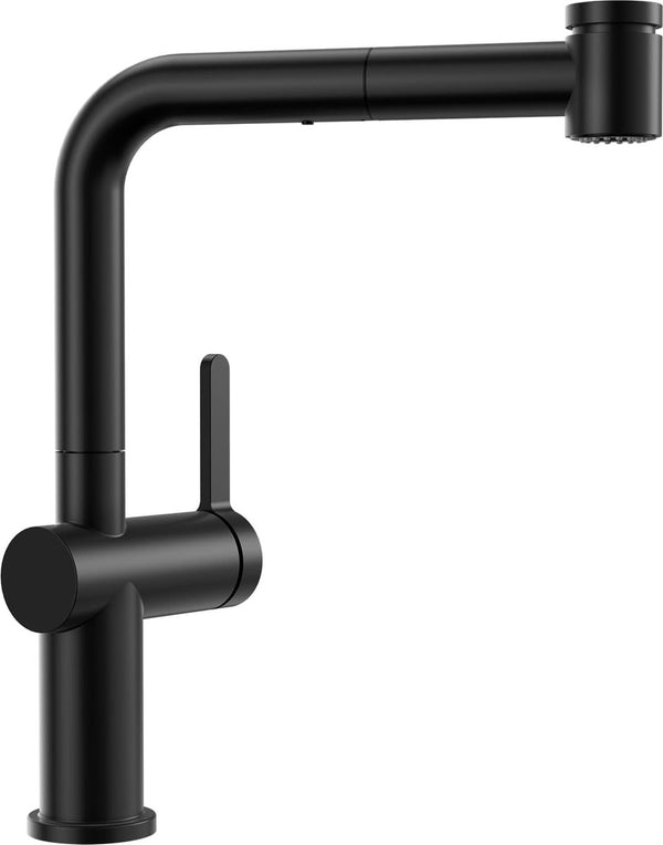 Kraan keuken, zwart, keukenkraan, zwart, uittrekbaar, hoge druk, 360 graden draaibaar, spoelbakarmatuur met 2 straalsoorten, mengkraan voor keuken, keukenarmatuur, L-vormig, zwart