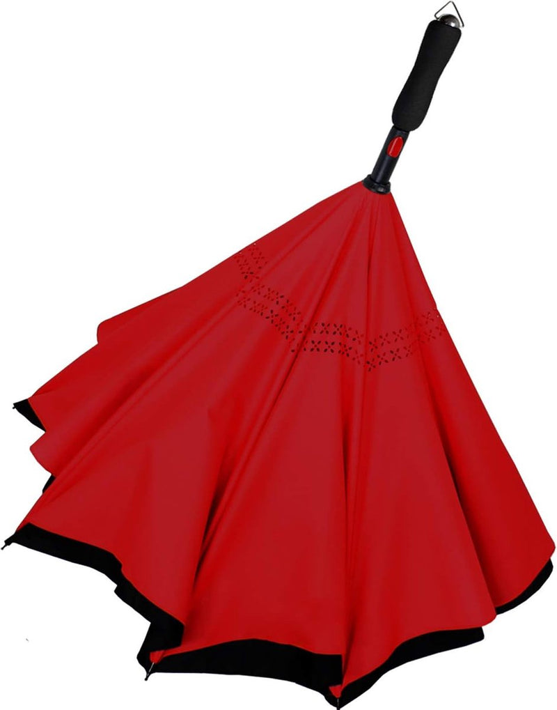Omkeerparaplu automatisch - kan ondersteboven worden geopend, Zwart/Donkerrood, Omkeerparaplu
