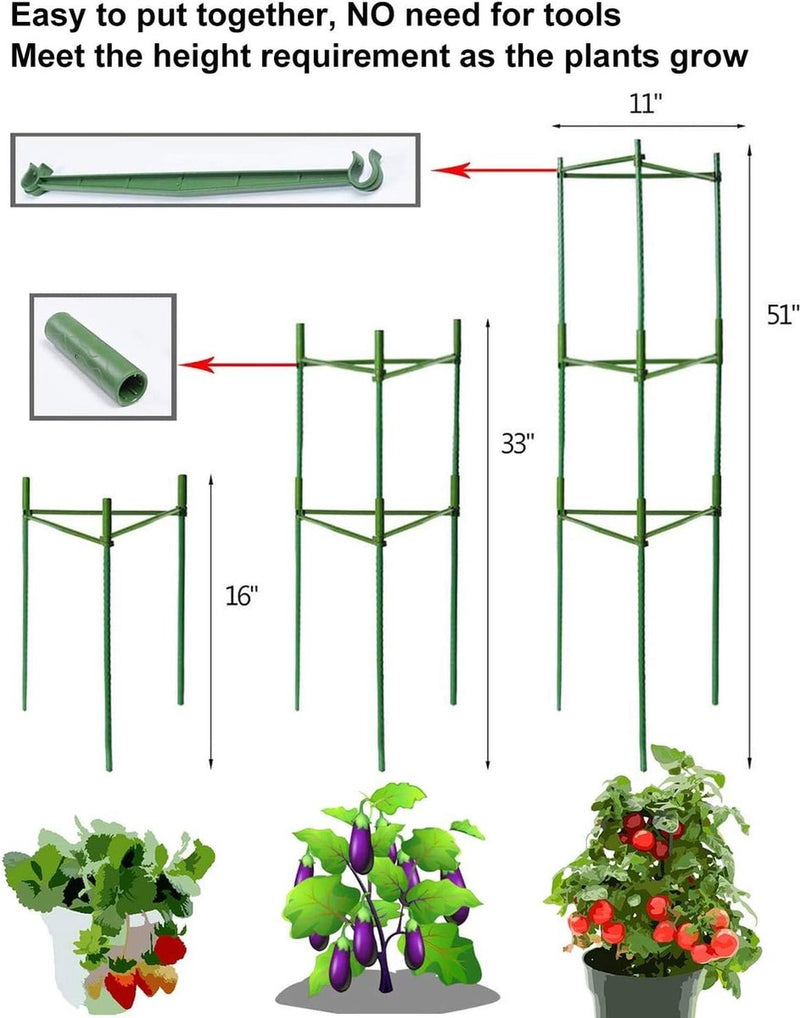 Plantenhouder, klimhulp, planten, robuuste tomatenkooi, tuinplant, steunstangen, kooi, lang staal, kunststof gecoate plantensticks met verbindingsstang (twee sets)