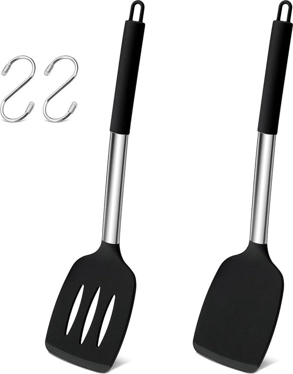 Spatula, Kitchen Utensil Set Made of Food-Grade Silicone, Black Kitchen Utensils, Cookware, Cooking Utensils for Kitchens, Baking, Cooking, Heat Resistant & Dishwasher Safe, Pack of 4