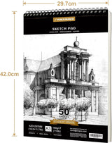 Spiraalgebonden schetsblok, schetsboek, A3 180 g/m² 50 vellen. Tekenblok voor kunstenaars. Ideaal voor het atelier, school of thuis