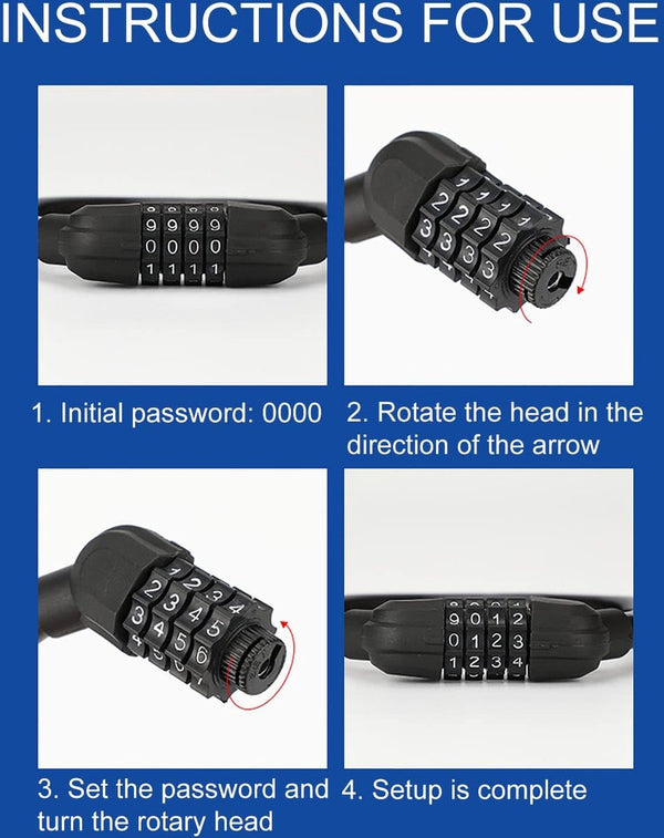2 fietsslot, cijferslot, cijfercode-combinatieslot, mini draagbaar, kan vrij worden gecombineerd voor fiets, motorfiets, poort, hek (zwart)